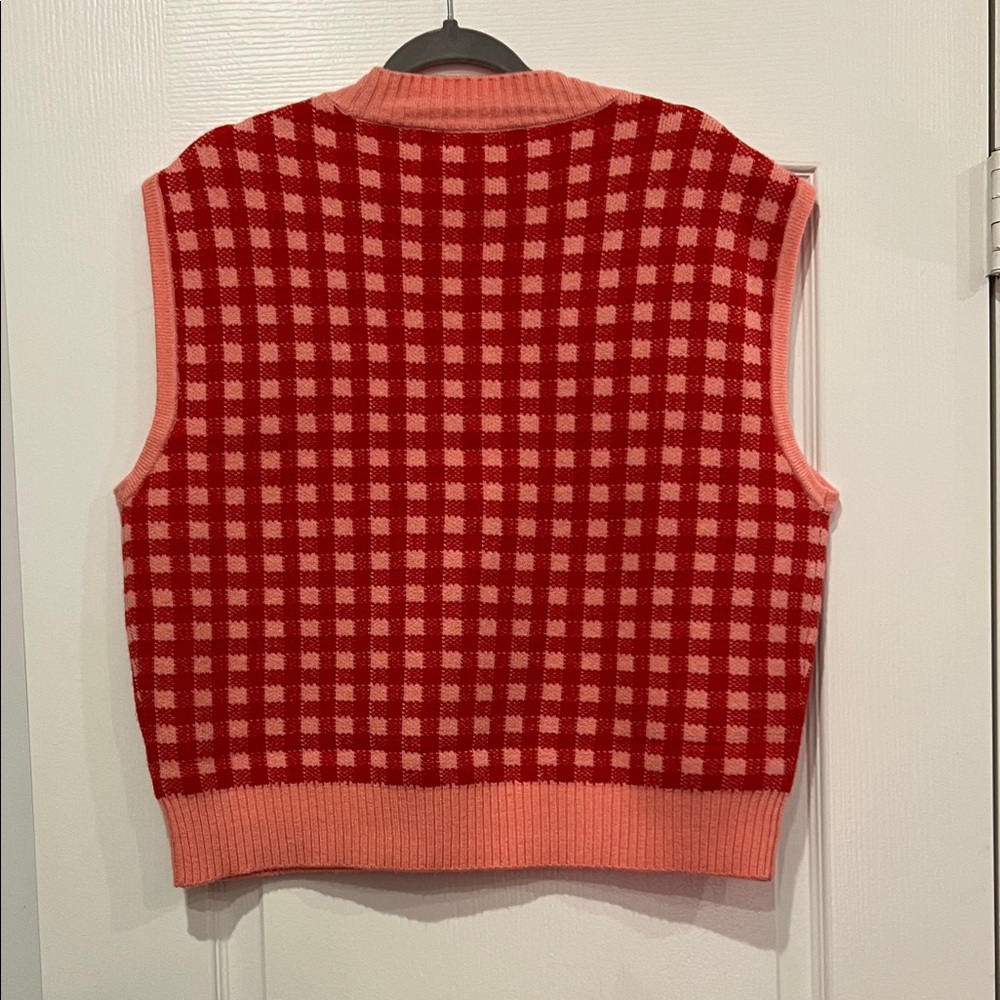 Anthropologie Red and Pink Checkered Women's Sweater Vest-Size Large NWT!! - Picture 5 of 7